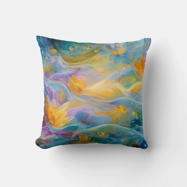 Abstract Golden Lotus Floating Flowers  Cushion (Front)