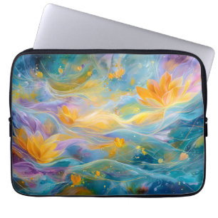 Abstract Golden Lotus Floating Flowers  Laptop Sleeve