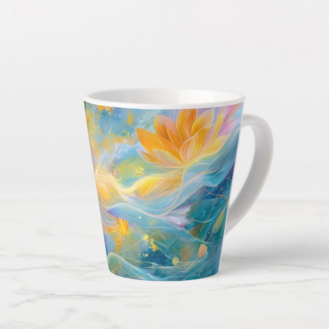 Abstract Golden Lotus Floating Flowers  Latte Mug (Right Angle)