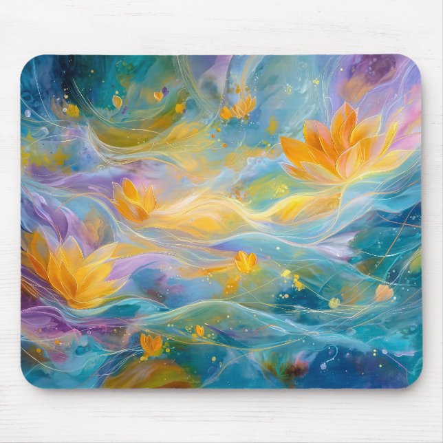 Abstract Golden Lotus Floating Flowers  Mouse Pad (Front)