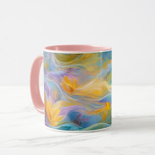 Abstract Golden Lotus Floating Flowers  Mug (Front Left)