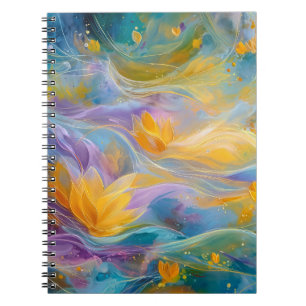 Abstract Golden Lotus Floating Flowers  Notebook
