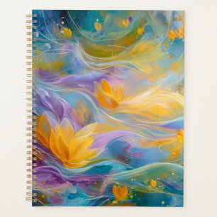 Abstract Golden Lotus Floating Flowers  Planner