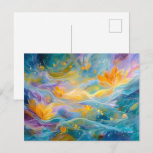Abstract Golden Lotus Floating Flowers Postcard