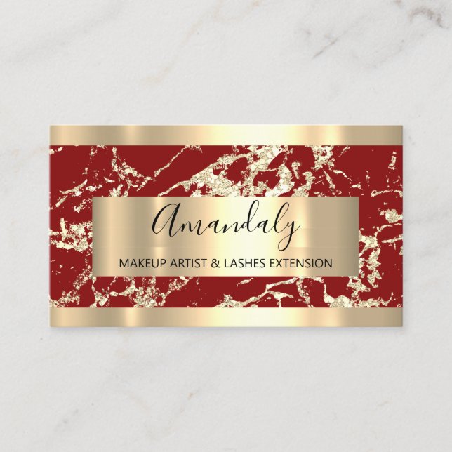 Abstract Golden Modern Marble Burgundy Frame  Business Card (Front)