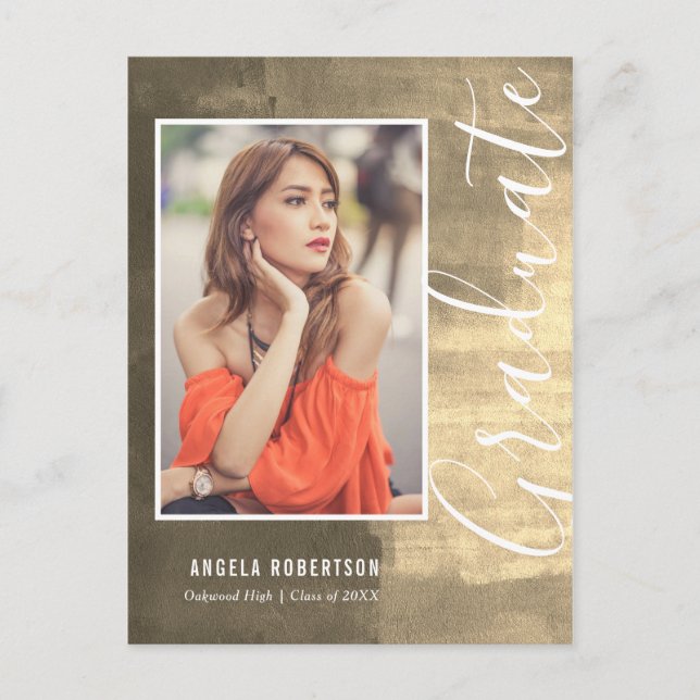 Abstract Golden Shimmer Photo Graduation Invitation Postcard (Front)