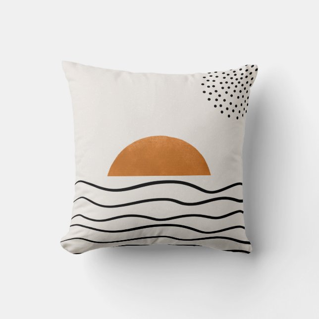Abstract Golden Sunset Ocean Waves Throw Pillow (Front)