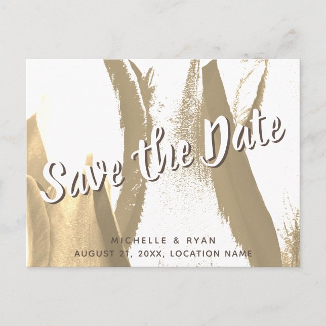 Abstract Golden Tulip Floral Wedding Save the Date Announcement Postcard (Front)