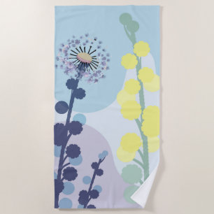 Abstract Golden Wattle Modern Acacia Illustrative Beach Towel