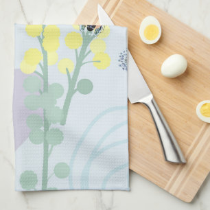 Abstract Golden Wattle Modern Acacia Illustrative  Tea Towel