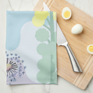 Abstract Golden Wattle Modern Acacia Illustrative  Tea Towel