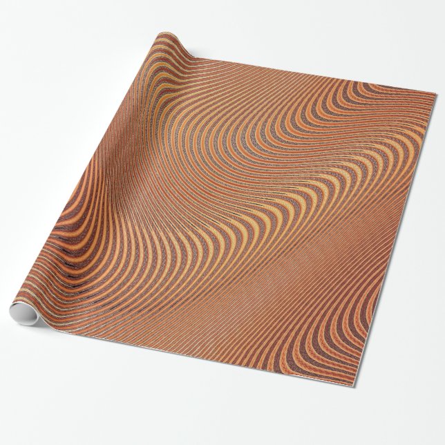 Abstract Golden Wavy Art Wrapping Paper (Unrolled)