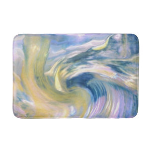 Abstract Golden Yellow and Blue Swirled Abstract Bath Mat