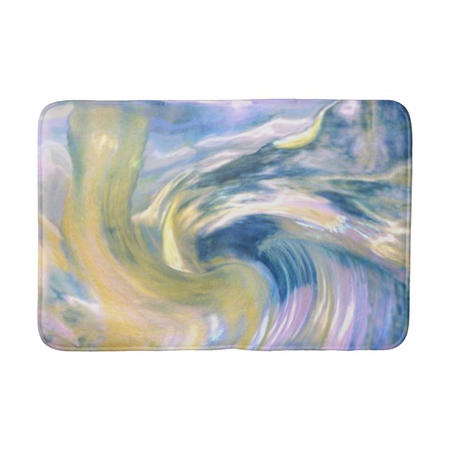 Abstract Golden Yellow and Blue Swirled Abstract Bath Mat (Front)
