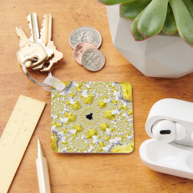 Abstract Golden Yellow Symmetrical Fractal Key Ring (Desk)