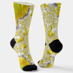 Abstract Golden Yellow Symmetrical Fractal Socks