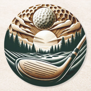 Abstract Golfer On Golf Ball Circular Golfing Arti Round Paper Coaster