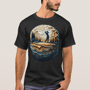 Abstract Golfer On Golf Ball Circular Golfing Arti T-Shirt