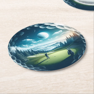 Abstract Golfer On Golf Ball Circular Golfing Round Paper Coaster