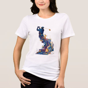 Abstract Golfer Swing Fluid Ink Watercolor Art Tri-Blend Shirt