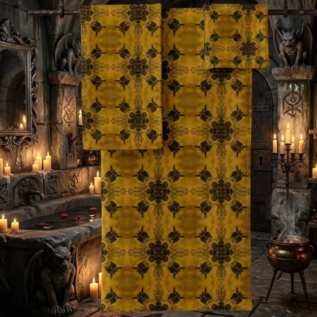 Abstract Goth Tribal Line Drawing Repeat Pattern Bath Towel Set (Creator Uploaded)