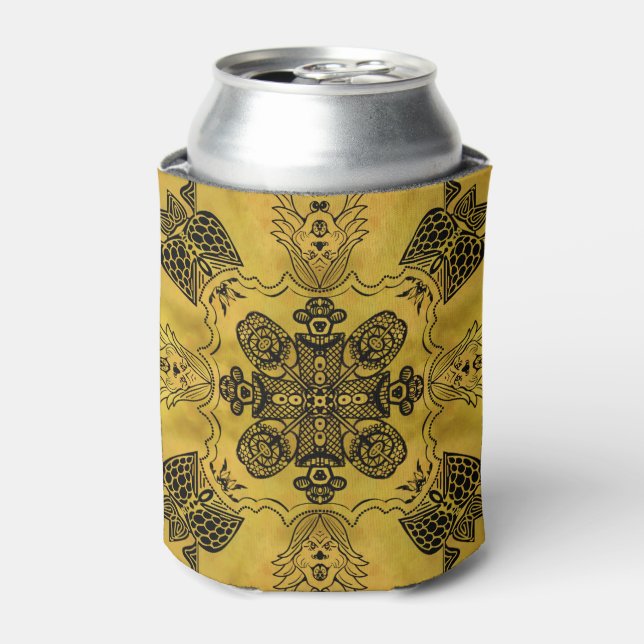 Abstract Goth Tribal Line Drawing Repeat Pattern Can Cooler (Can Front)