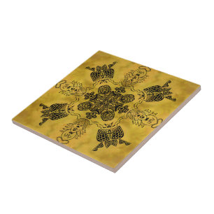 Abstract Goth Tribal Line Drawing Repeat Pattern Ceramic Tile