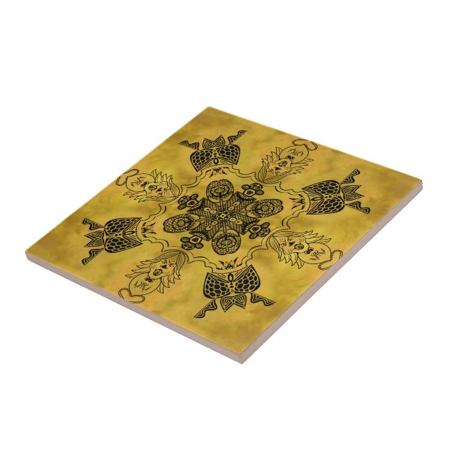 Abstract Goth Tribal Line Drawing Repeat Pattern Ceramic Tile (Side)