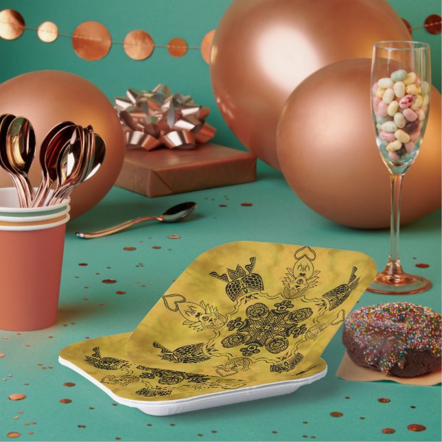 Abstract Goth Tribal Line Drawing Repeat Pattern Paper Plate (Multi)