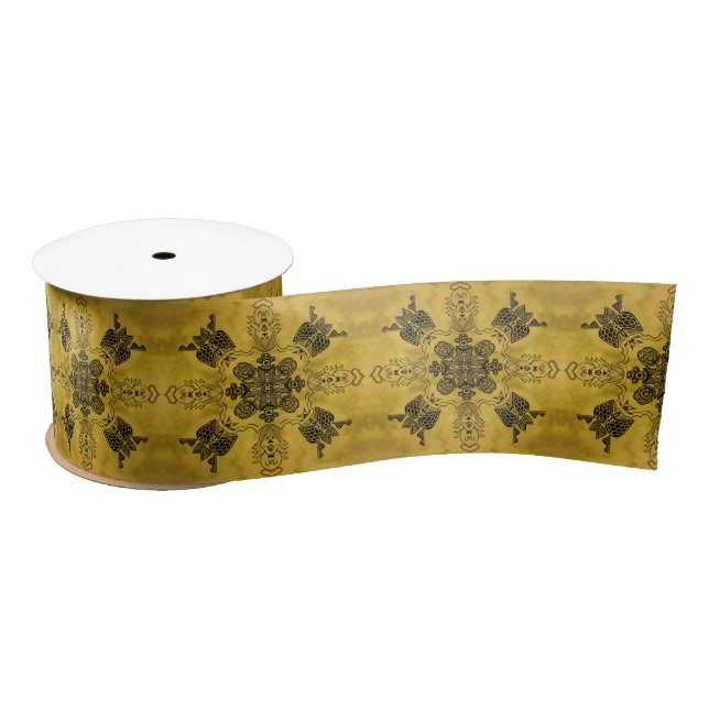 Abstract Goth Tribal Line Drawing Repeat Pattern Satin Ribbon (Spool)