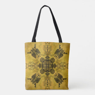 Abstract Goth Tribal Line Drawing Repeat Pattern Tote Bag
