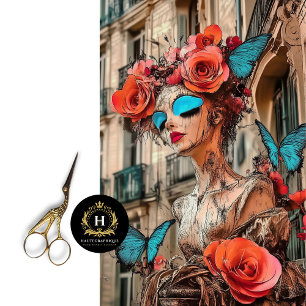 Abstract Gothic Gargoyle Blue Butterfly Decoupage Tissue Paper