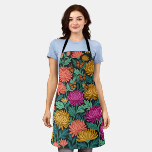Abstract Gouache Chrysanthemum Butterflies Apron