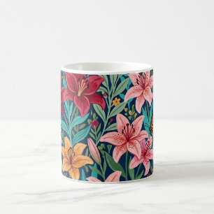 Abstract Gouache Lilies Butterflies Coffee Mug