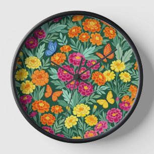 Abstract Gouache Marigolds Butterflies Art Clocks