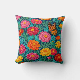 Abstract Gouache Marigolds Butterfly Throw Pillow