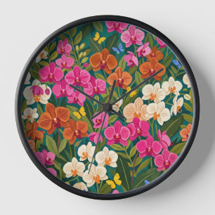 Abstract Gouache Orchids Butterflies Art Clocks