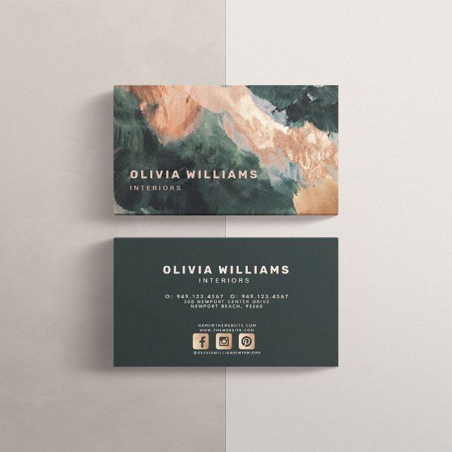 Abstract Gouache Painterly Green Gold Social Media Business Card (Creator Uploaded)