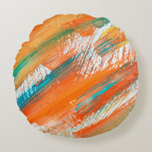 Abstract gouache painting different bright colors. round cushion