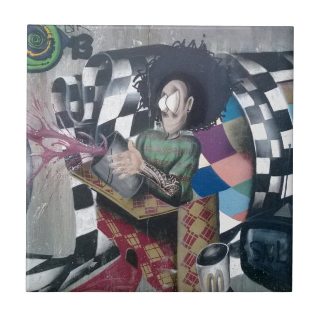 Abstract Graffiti Artwork Ceramic Tile (Front)