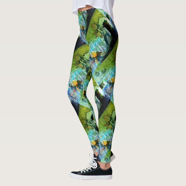 abstract graffiti blue green leggings (Left)