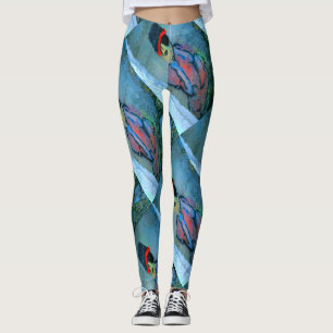 abstract graffiti girl blue green leggings