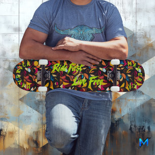 Abstract Graffiti & Neon Lime Ride Fast Live free Skateboard