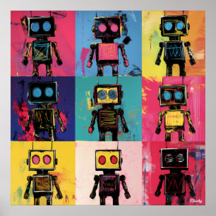 Abstract Graffiti Robot Art grid Bold Colours Poster