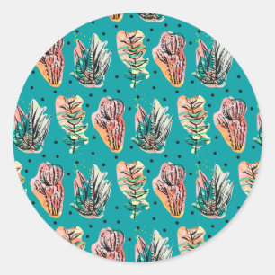 Abstract Graphic Cactus Succulent Pattern Classic Round Sticker