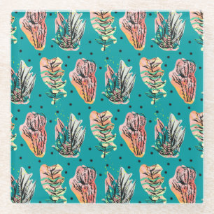 Abstract Graphic Cactus Succulent Pattern Glass Coaster