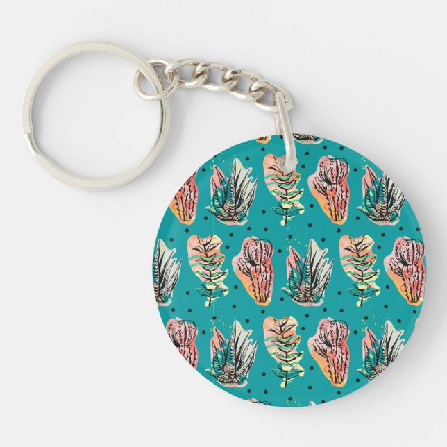 Abstract Graphic Cactus Succulent Pattern Key Ring (Front)