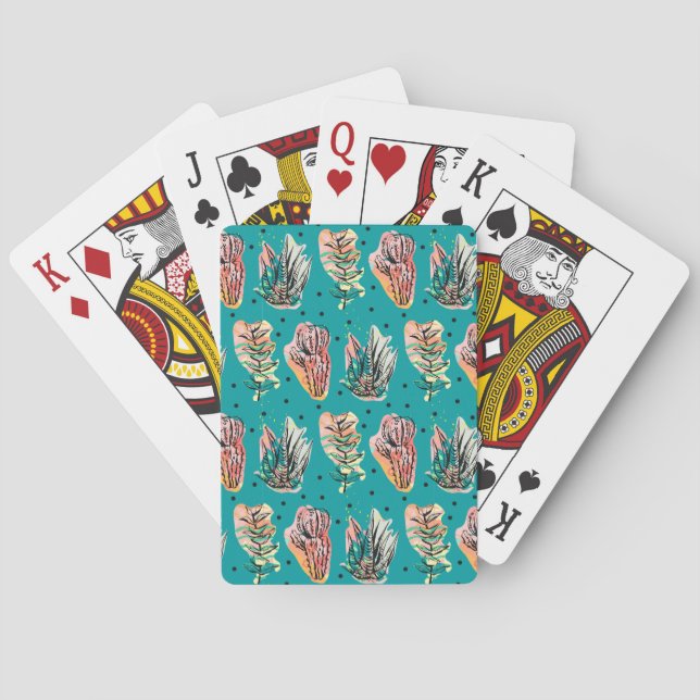 Abstract Graphic Cactus Succulent Pattern Playing Cards (Back)