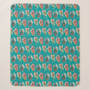 Abstract Graphic Cactus Succulent Pattern Sherpa Blanket