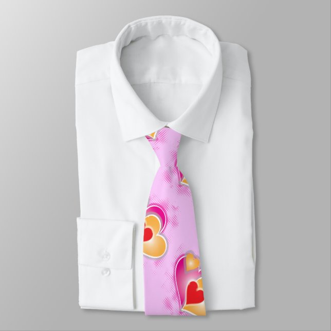Abstract Graphic Hearts Cluster on Pink Tie (Tied)